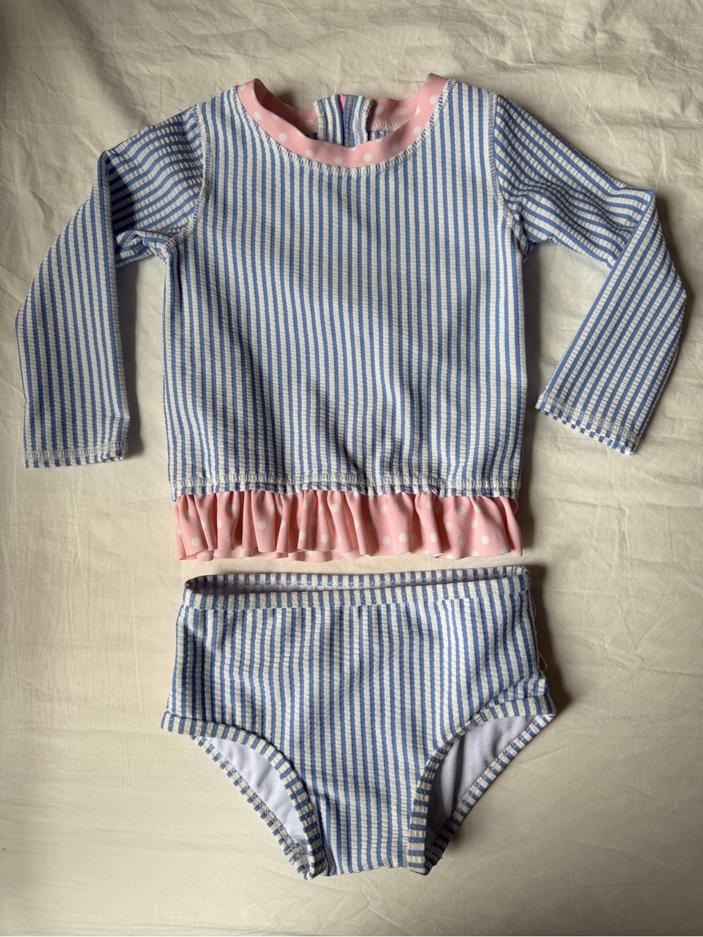 Ruffle Butts Blue & White Striped Rash Guard Set
